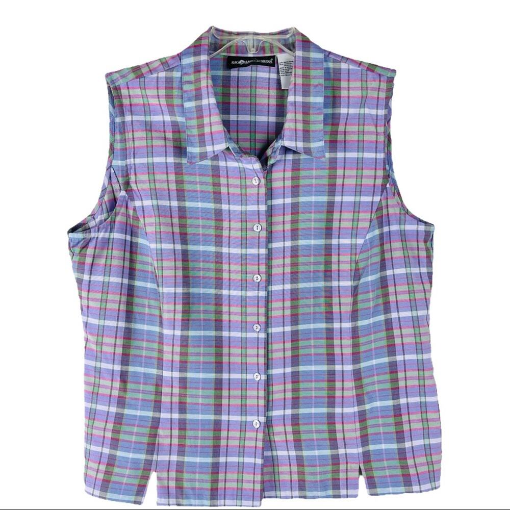 Vintage purple green plaid cottagecore prairie button collar tank top 18